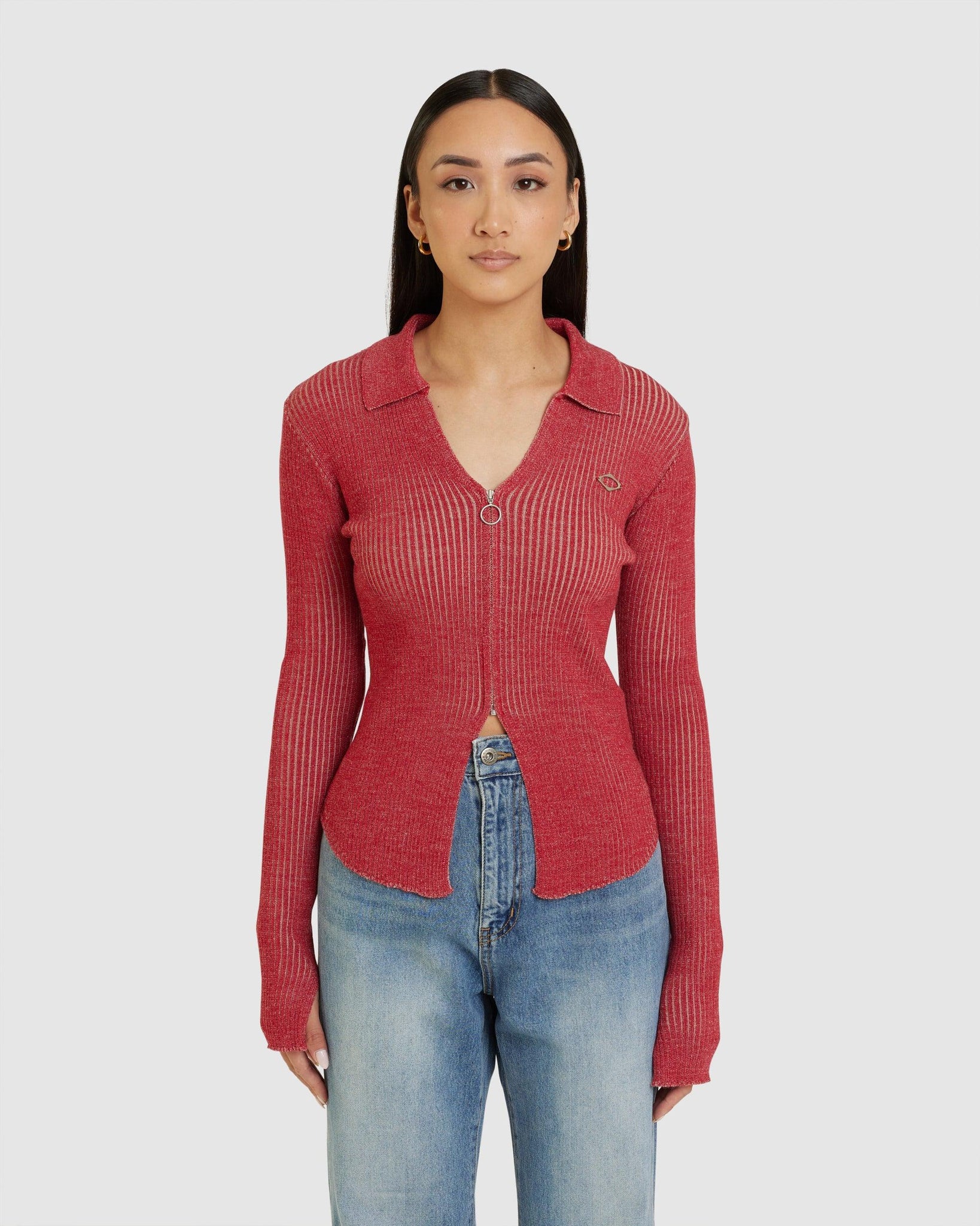 Knitted Two Tone Shirt Red - {{ collection.title }} - Chinatown Country Club 