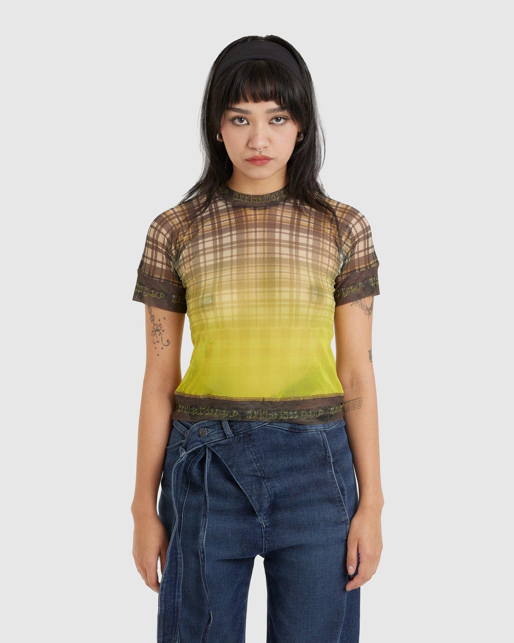 Mesh T-Shirt Yellow Plaid - {{ collection.title }} - Chinatown Country Club 