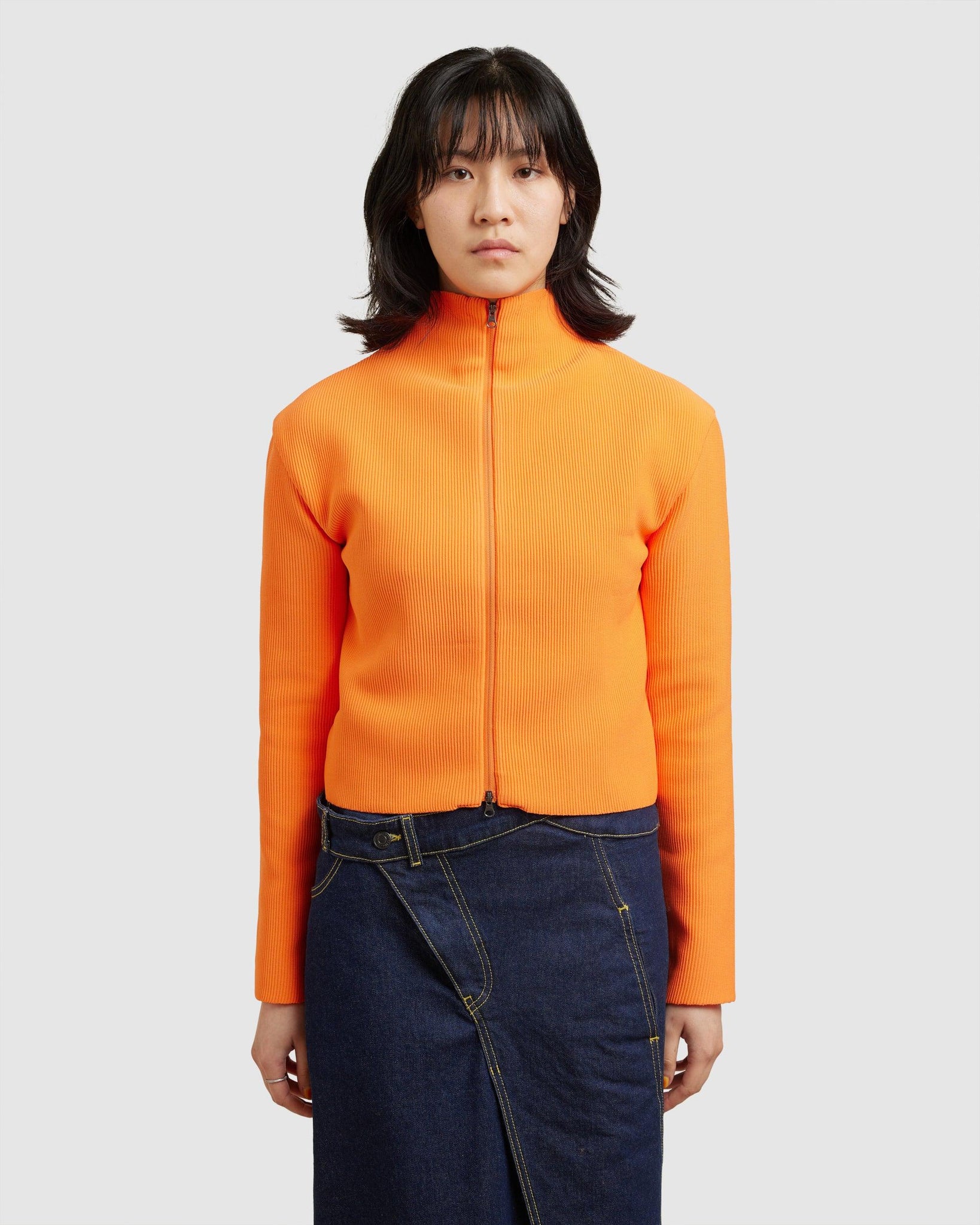 Mock Neck Zip-up Cardigan Orange - {{ collection.title }} - Chinatown Country Club 