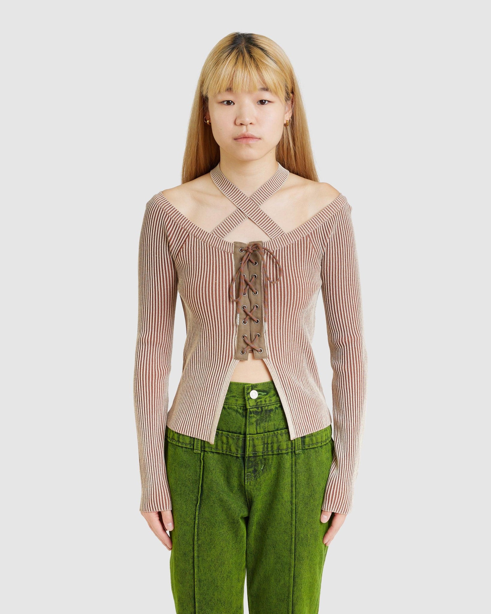 Mona Knitted Corset Top Beige - {{ collection.title }} - Chinatown Country Club 