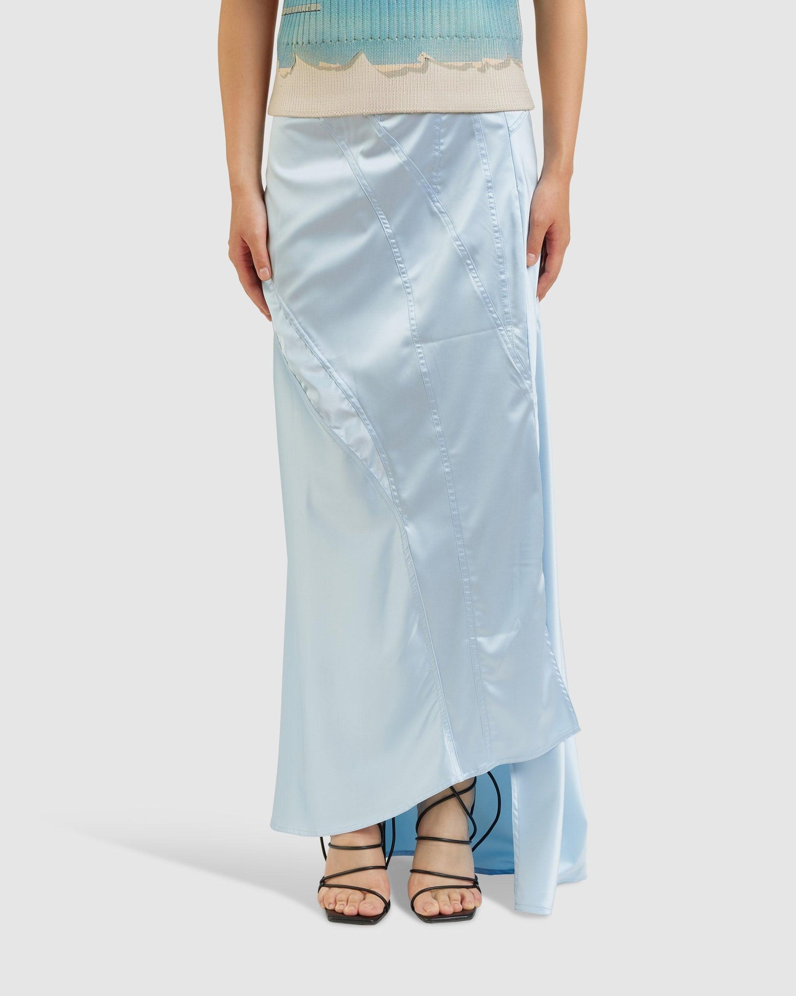 Multiline Skirt Blue Satin - {{ collection.title }} - Chinatown Country Club 