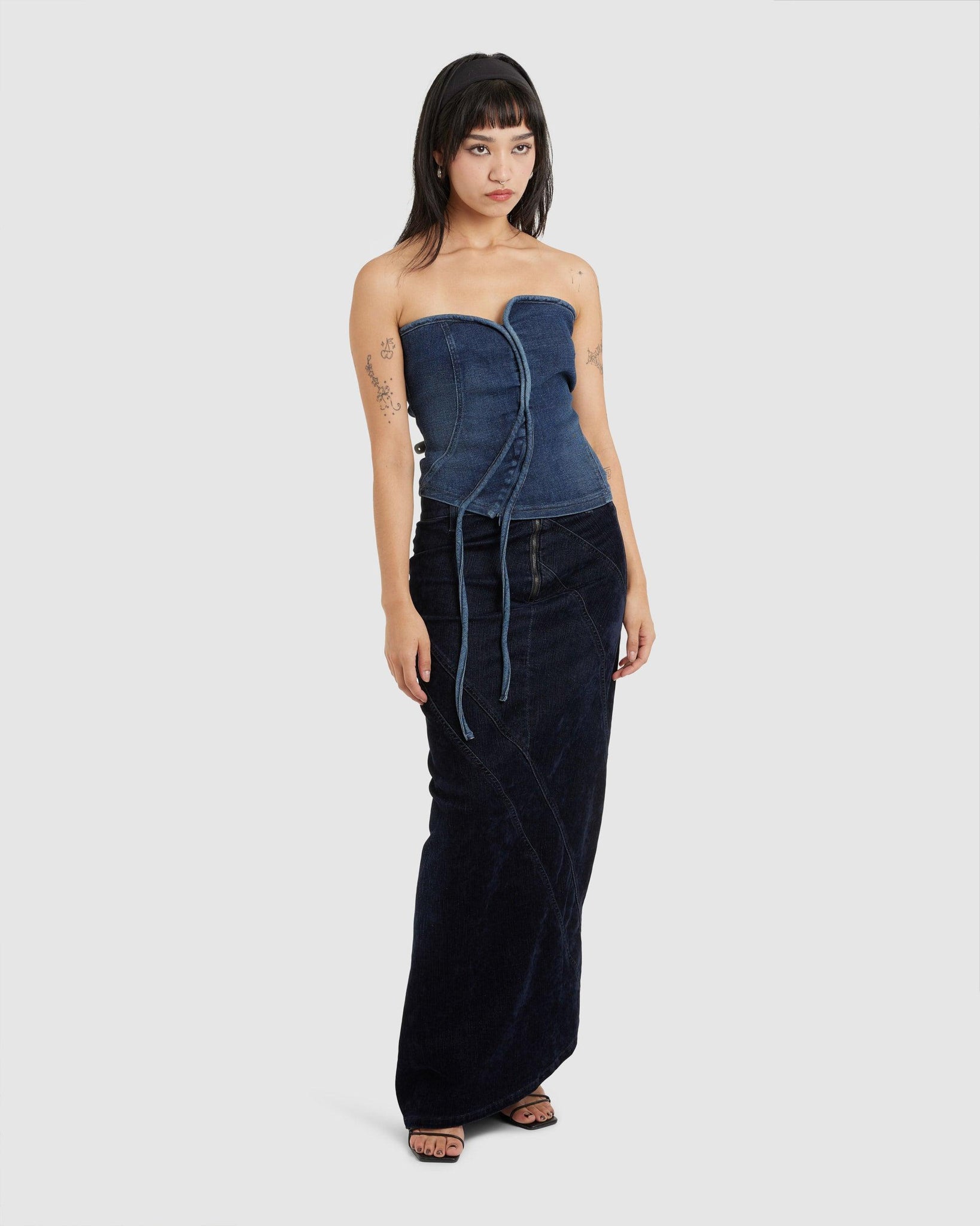 Multiline Velvet Denim Skirt - {{ collection.title }} - Chinatown Country Club 