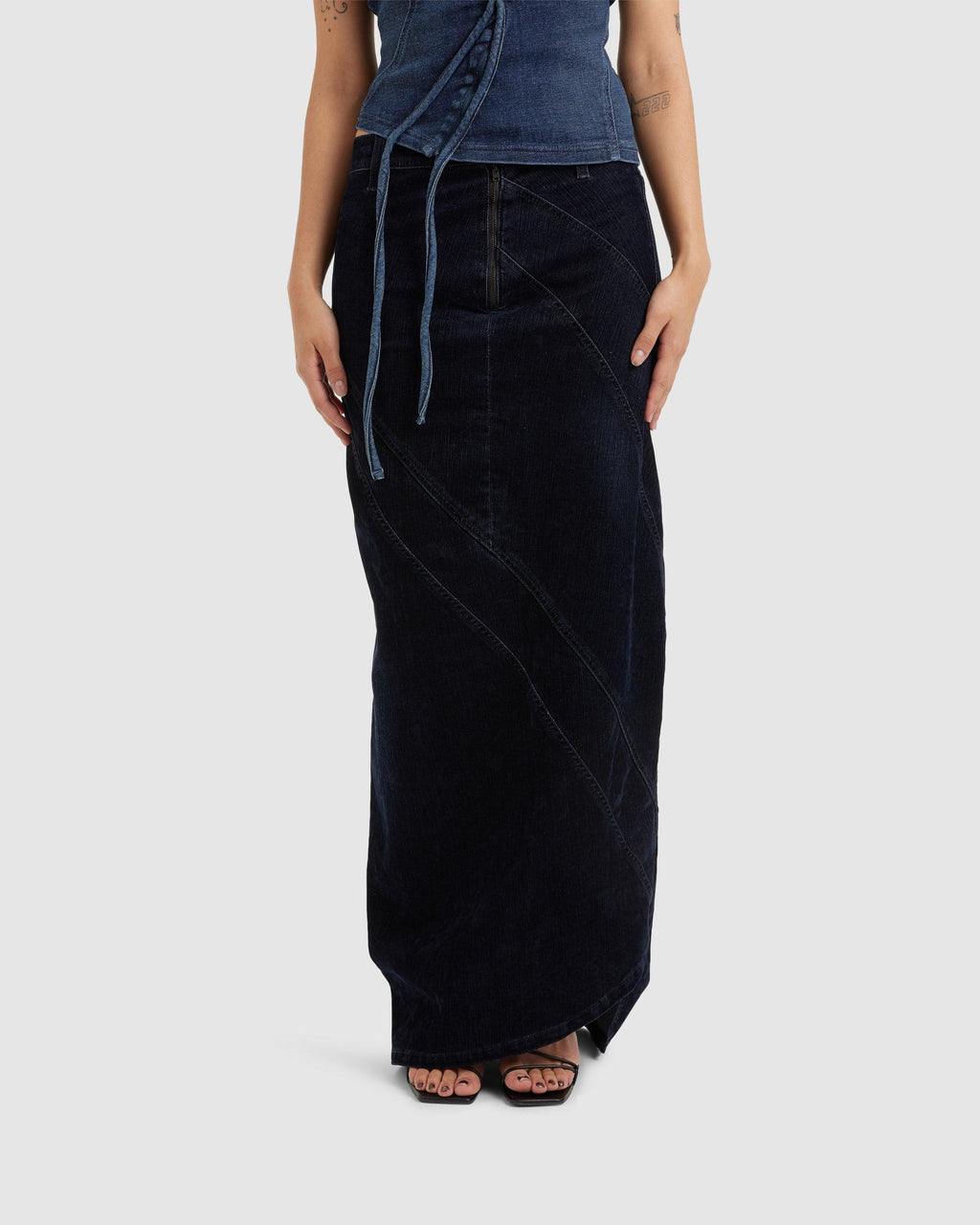 Multiline Velvet Denim Skirt - {{ collection.title }} - Chinatown Country Club 
