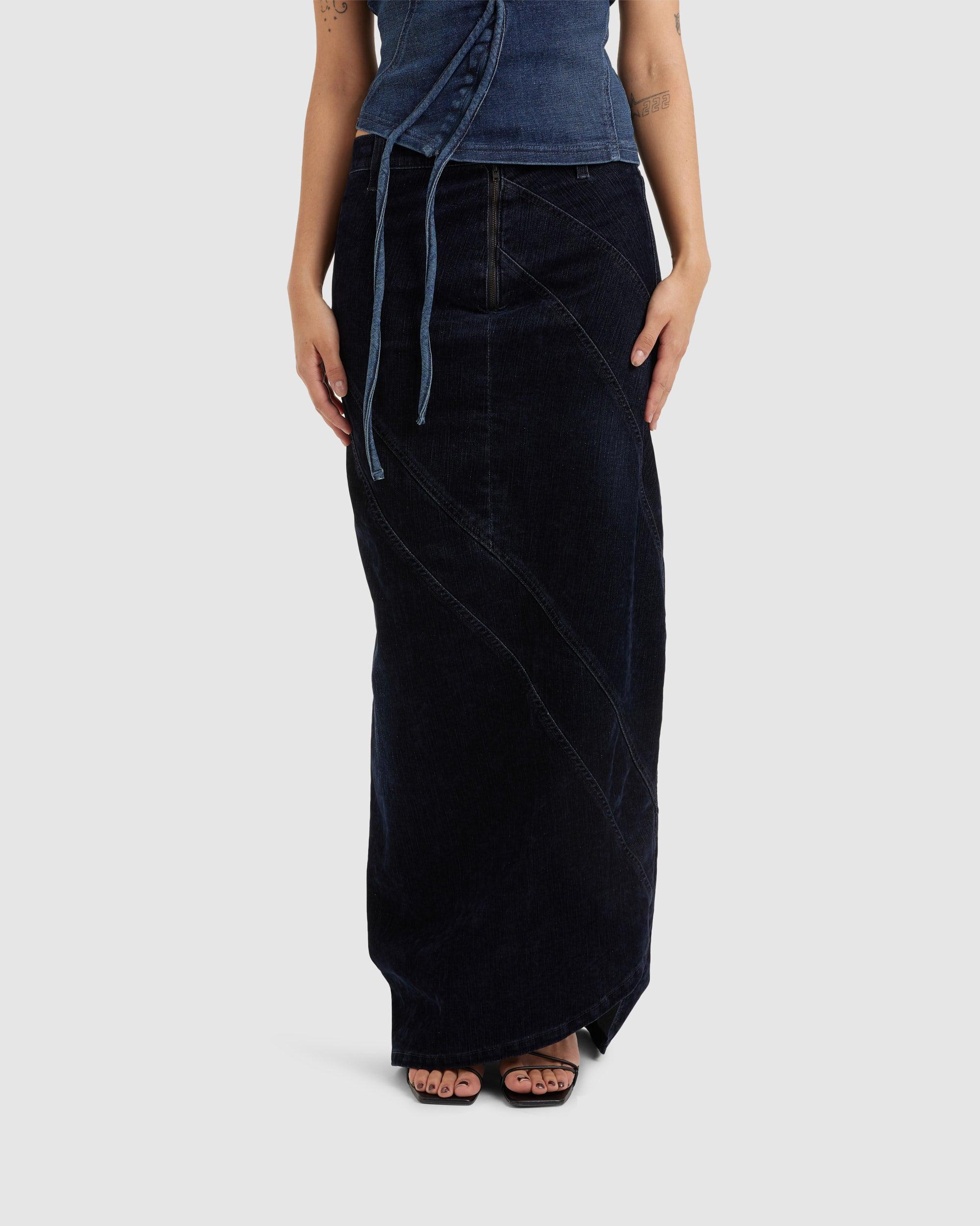 Multiline Velvet Denim Skirt - {{ collection.title }} - Chinatown Country Club 