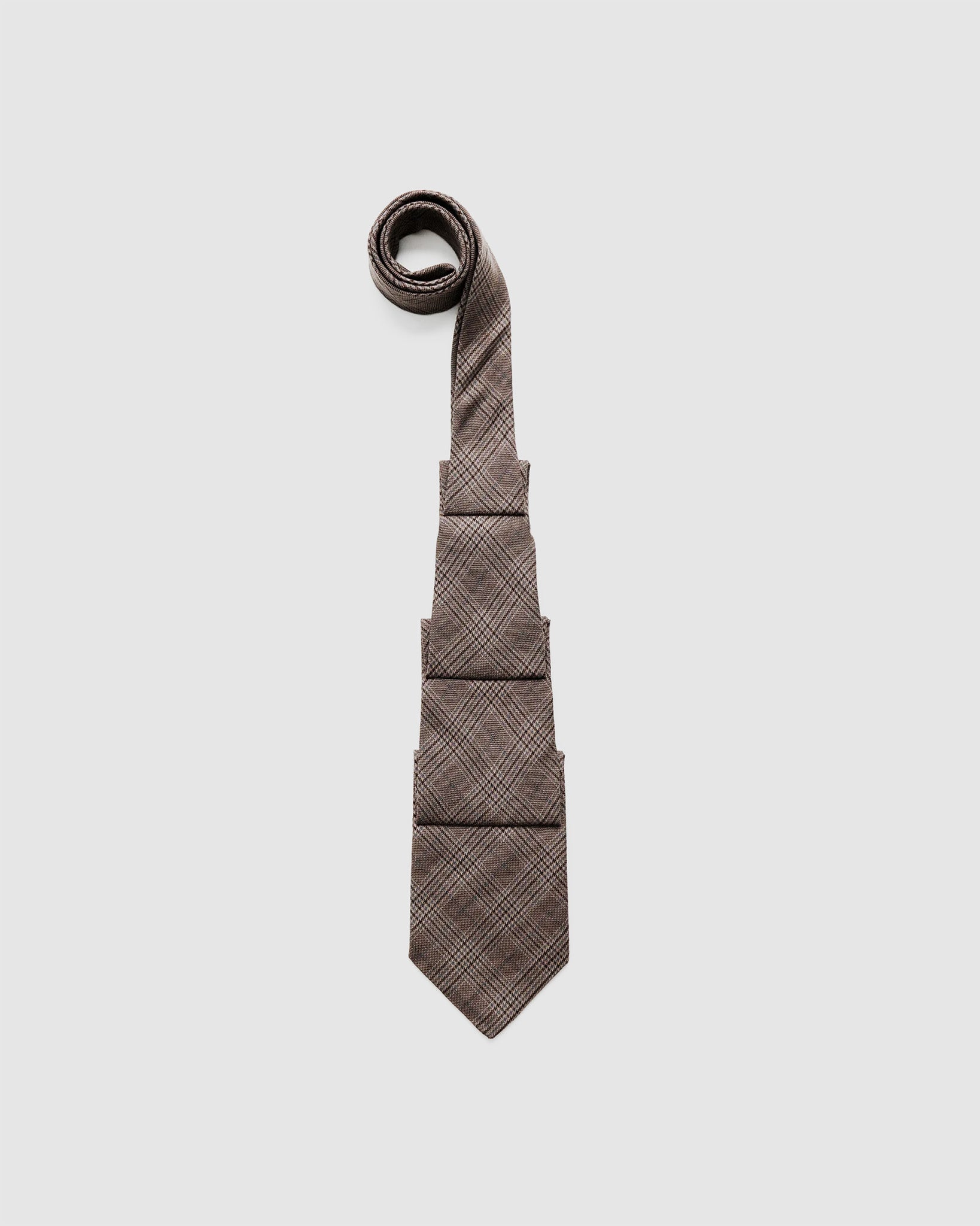 Pleated Tie Dirty Brown Glen Plaid