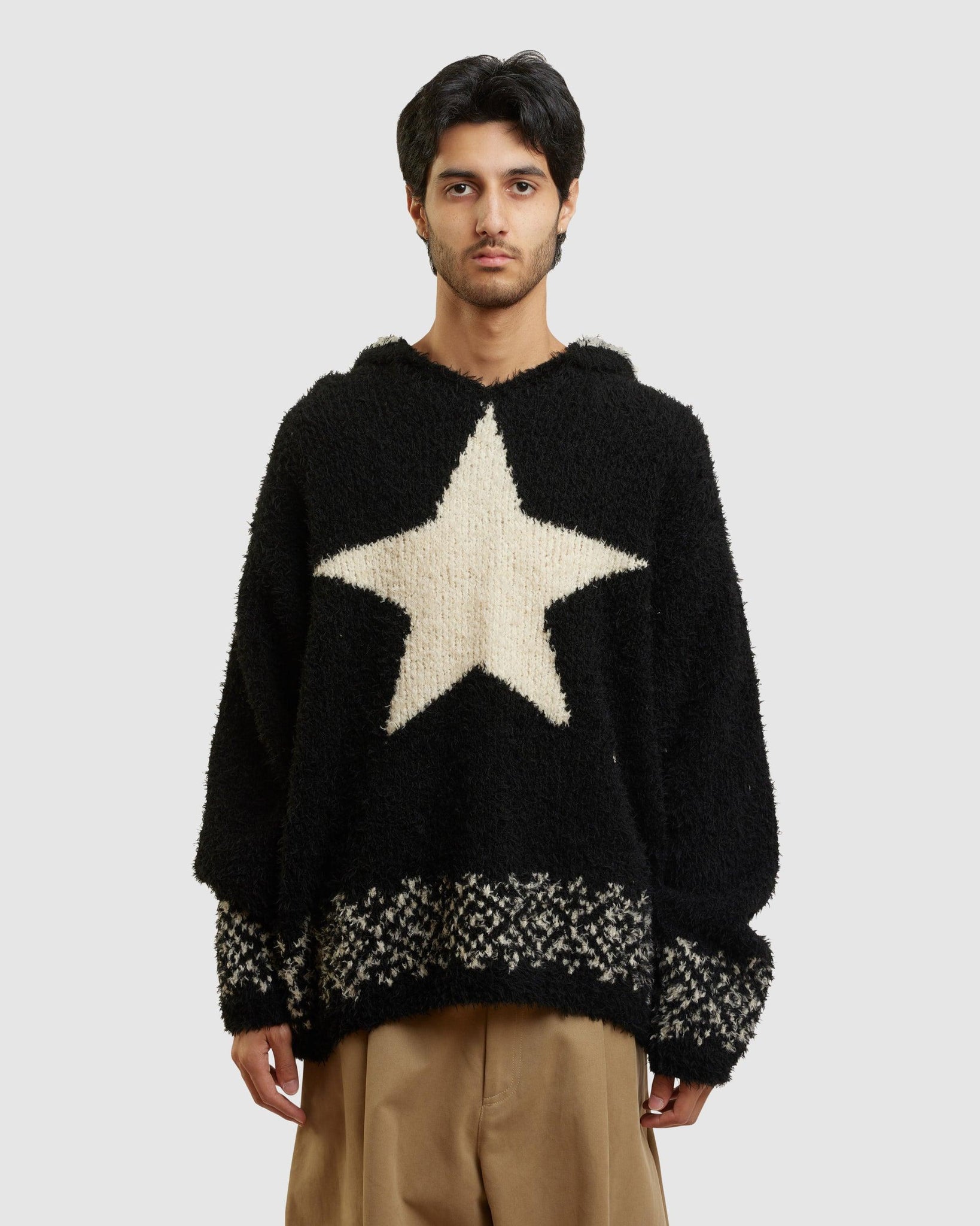 Oversized Star-Motive Knit Hoodie - {{ collection.title }} - Chinatown Country Club 