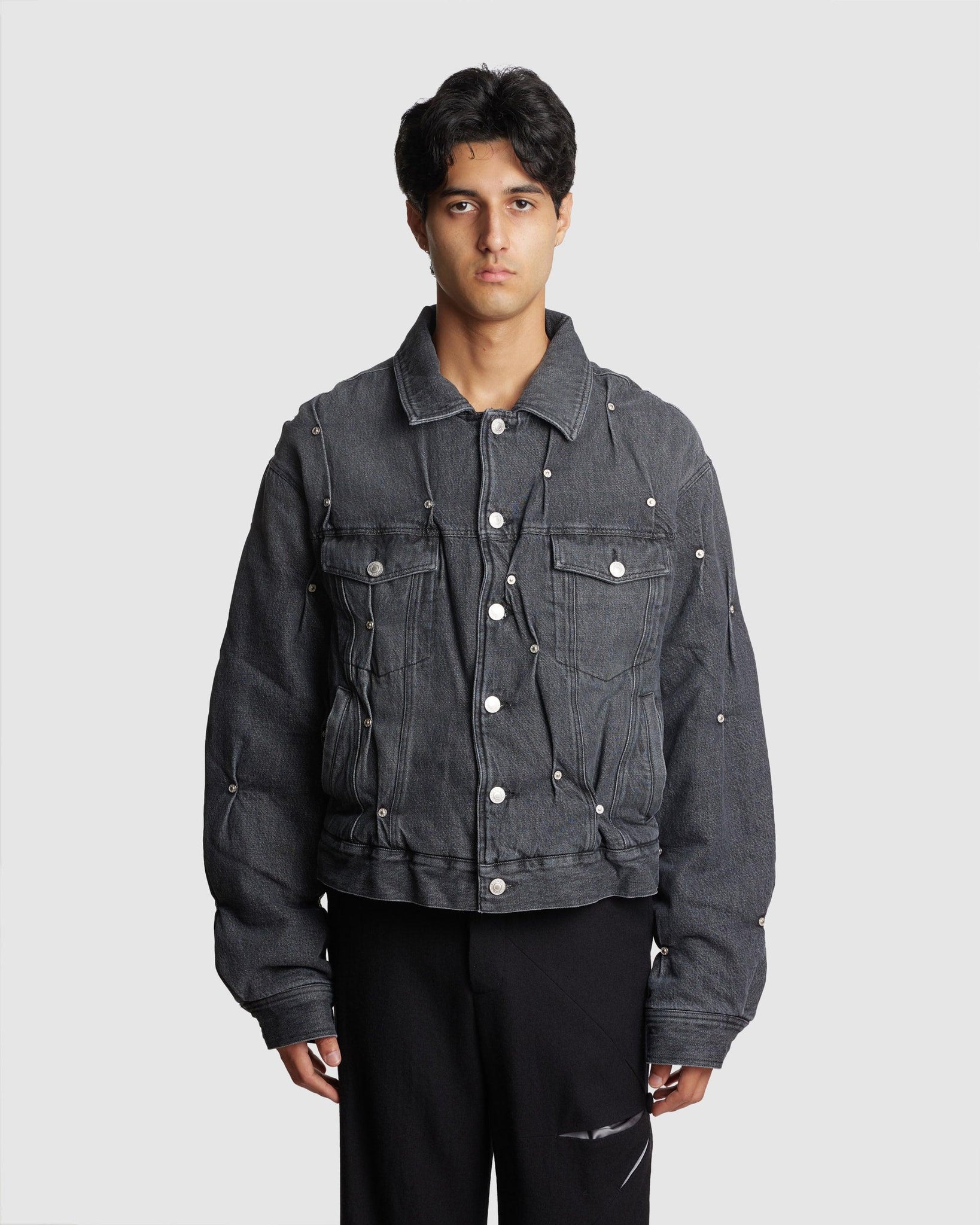 Padded Multi Rivet Denim Jacket - {{ collection.title }} - Chinatown Country Club 