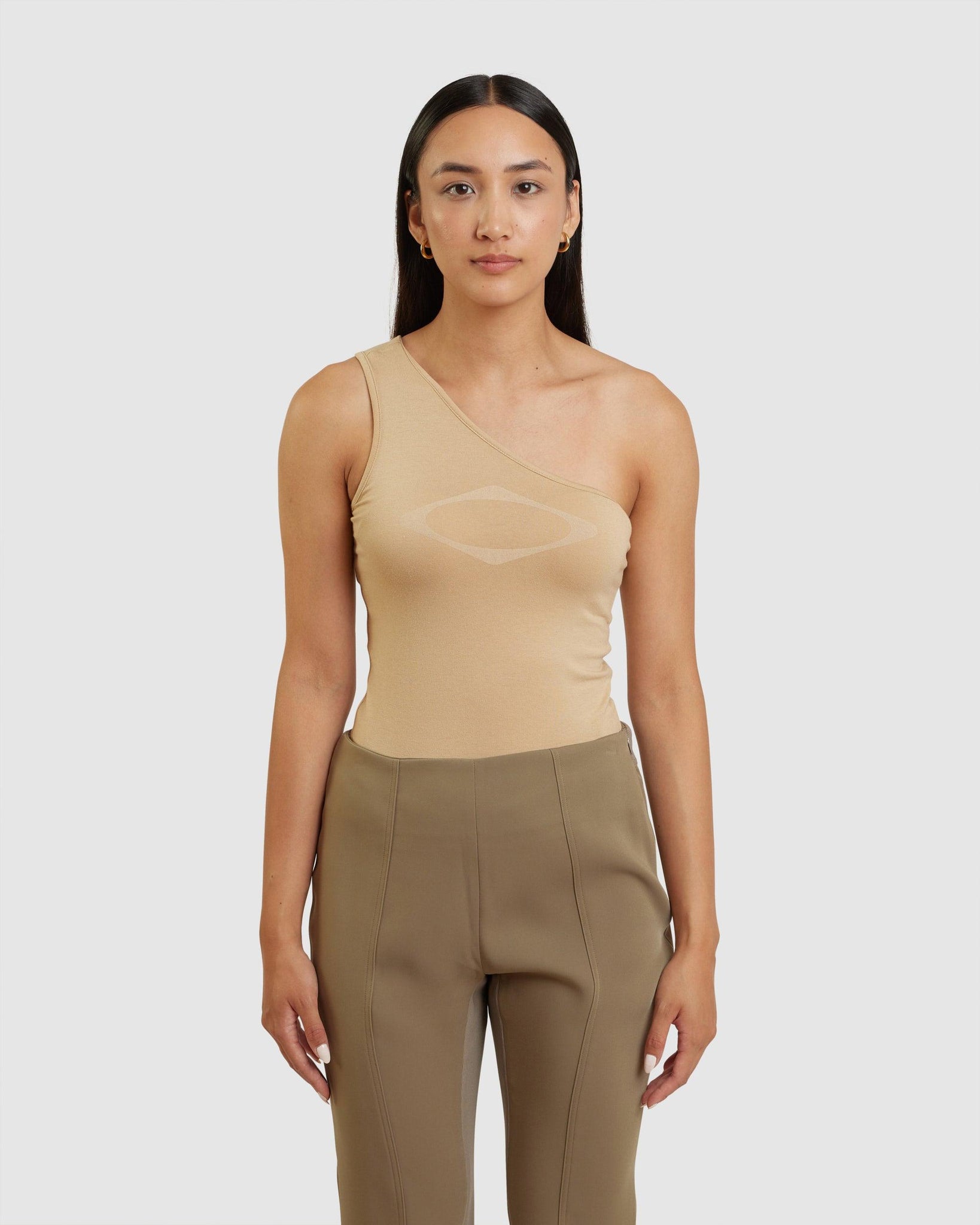 Rhombus One Shoulder Top Beige - {{ collection.title }} - Chinatown Country Club 