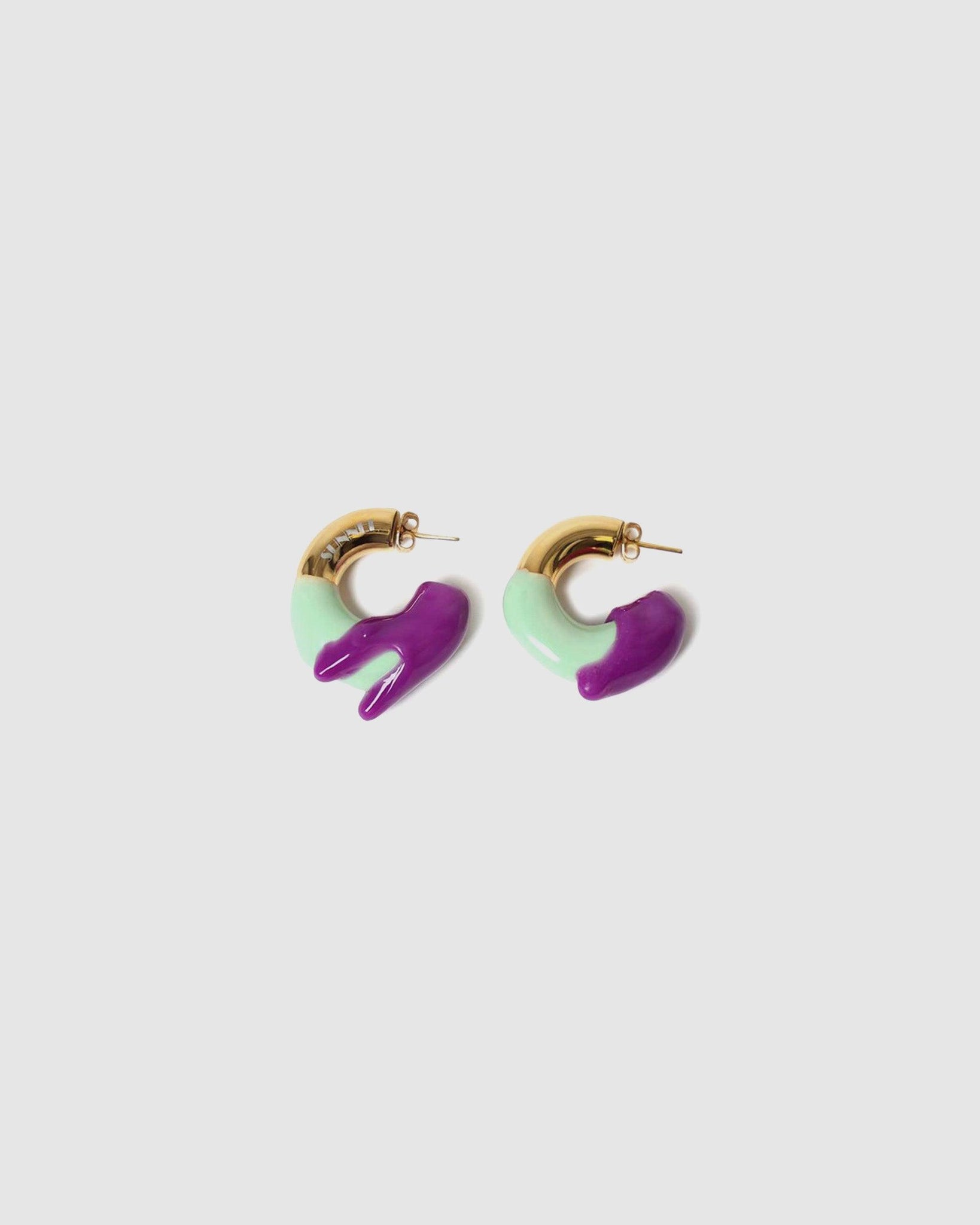 Rubberised Double Small Earrings Gold/Mint/Purple - {{ collection.title }} - Chinatown Country Club 