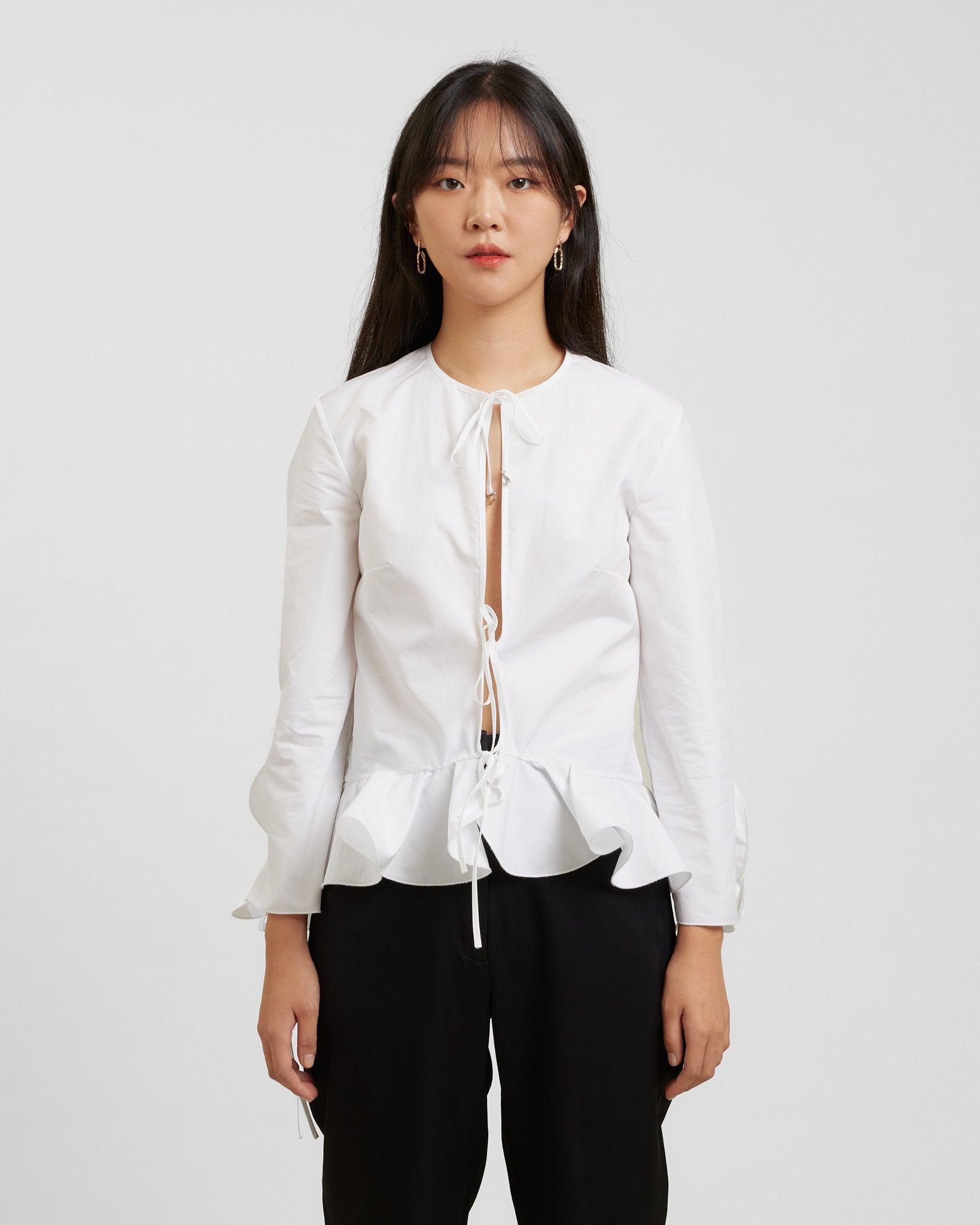 Ruffle Blouse Optic White - {{ collection.title }} - Chinatown Country Club 