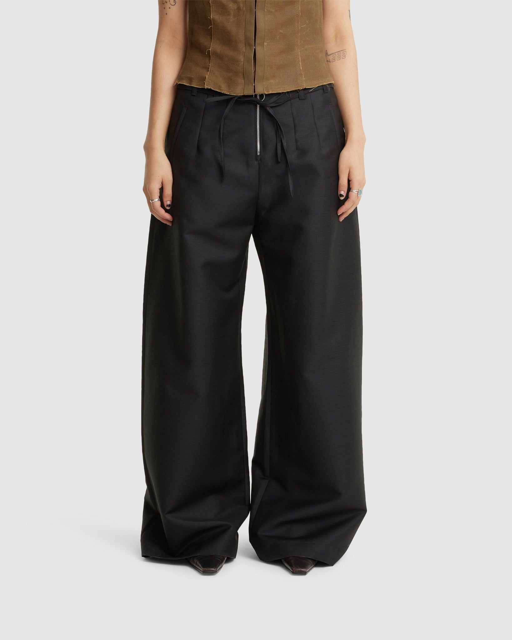 Serene Trouser Black Mnemonic Wool (W) - {{ collection.title }} - Chinatown Country Club 