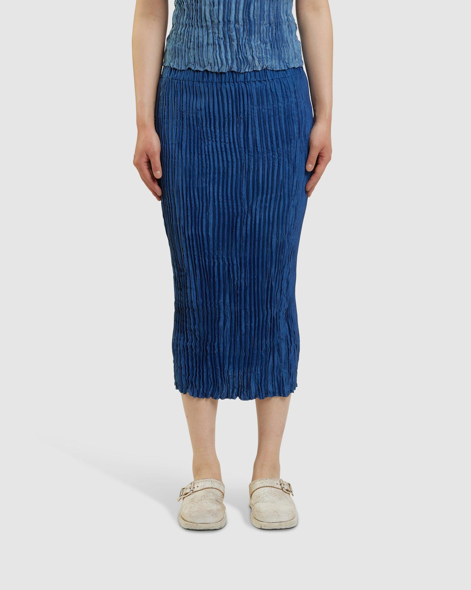 Silk Pleated Skirt Dark Blue - {{ collection.title }} - Chinatown Country Club 