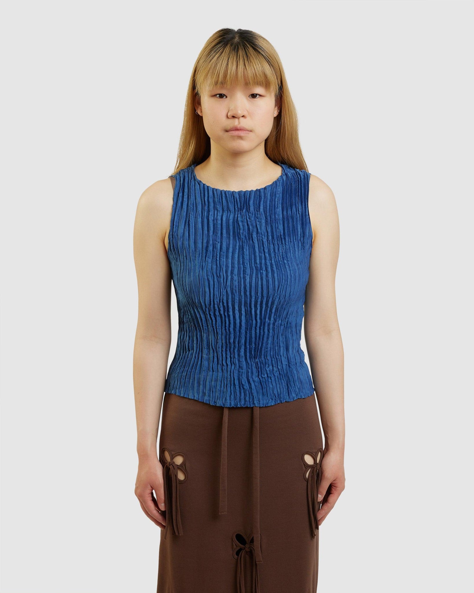 Silk Pleated Tank Top Dark Blue - {{ collection.title }} - Chinatown Country Club 