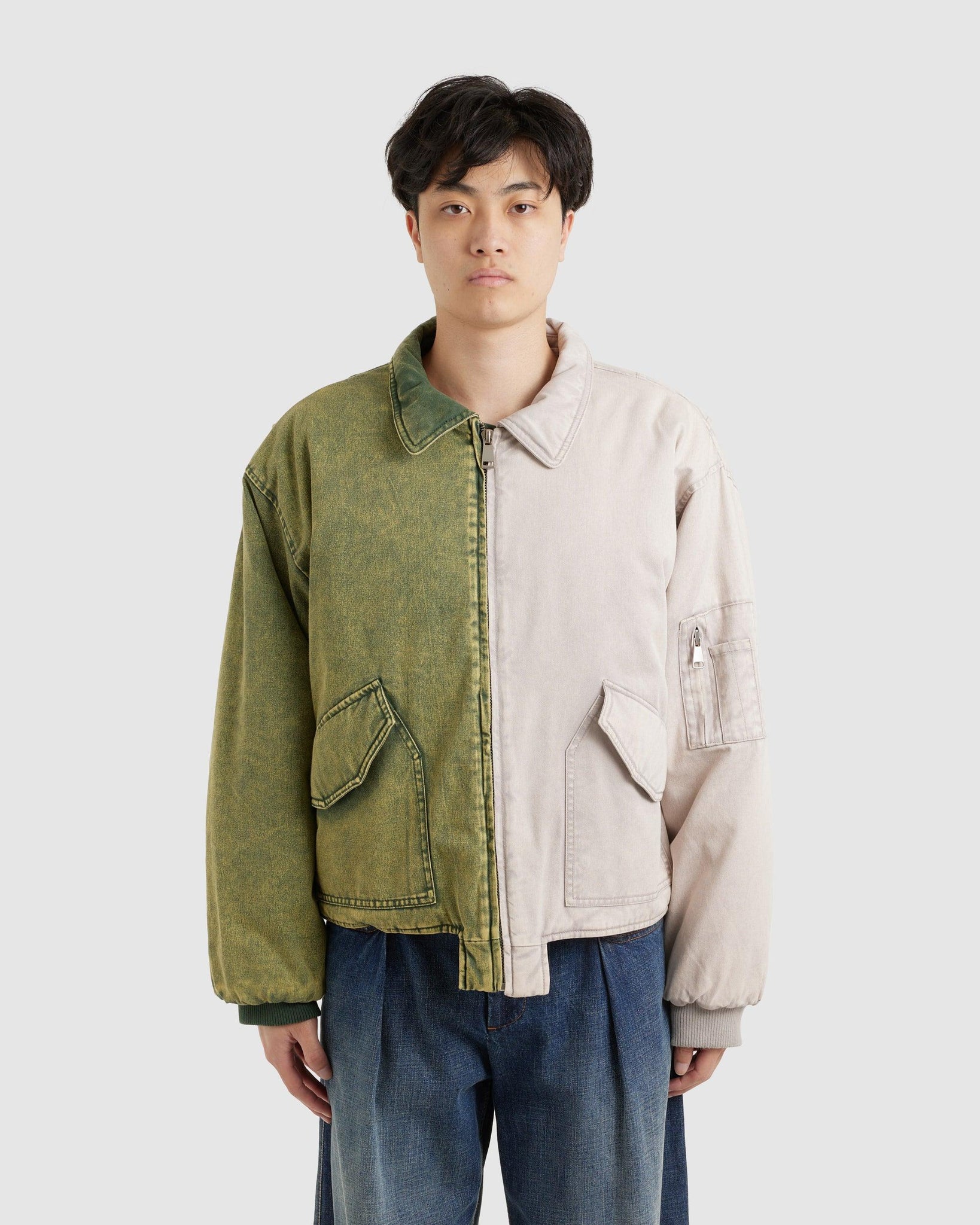 Split Bomber Jacket Green/Beige - {{ collection.title }} - Chinatown Country Club 