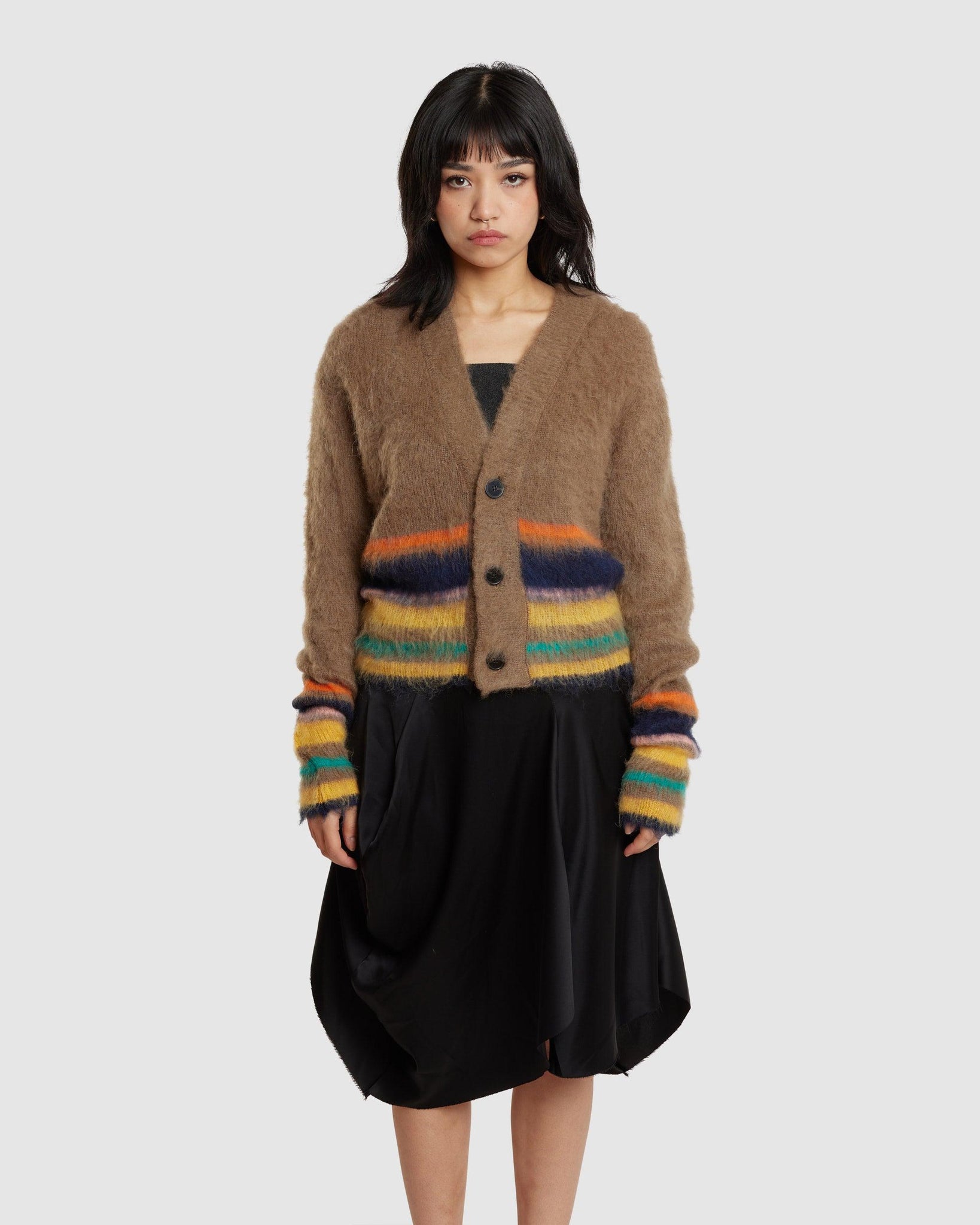 Stripe Hem Cardigan Light Brown (W) - {{ collection.title }} - Chinatown Country Club 