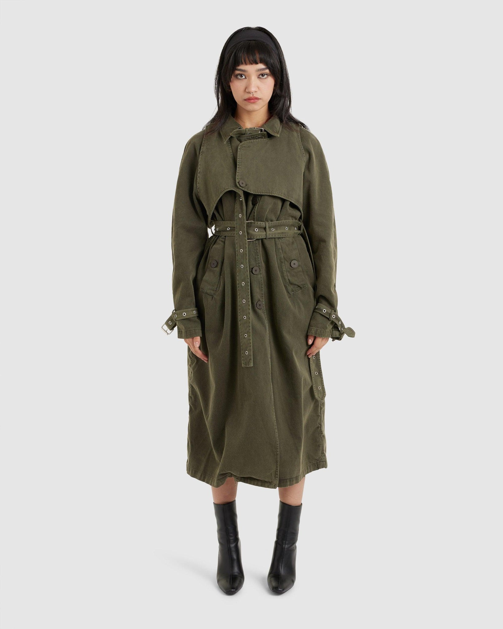 Trench Coat Green Acid Wash - {{ collection.title }} - Chinatown Country Club 