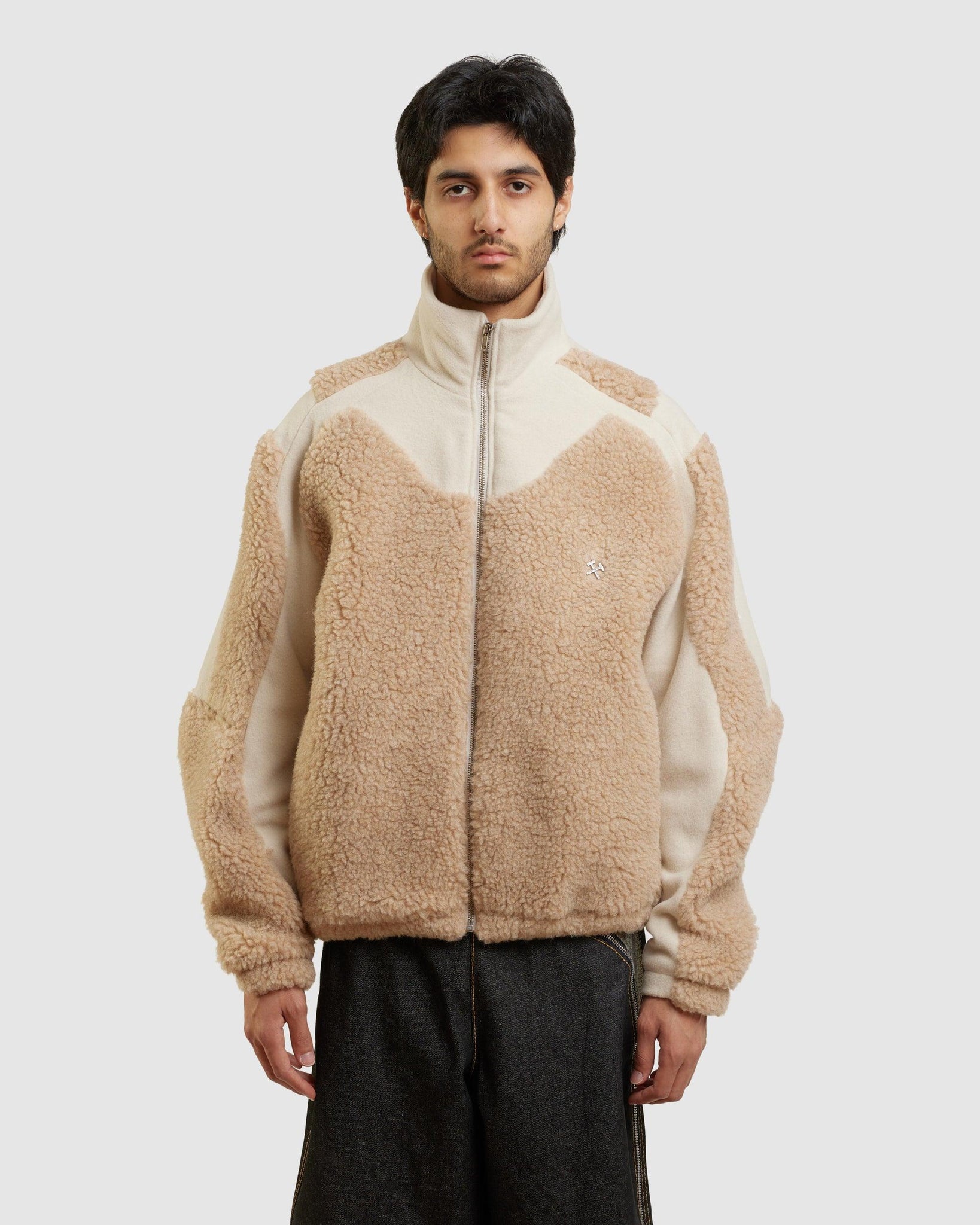 Two-Tone Fleece Jacket Grey With Beige - {{ collection.title }} - Chinatown Country Club 