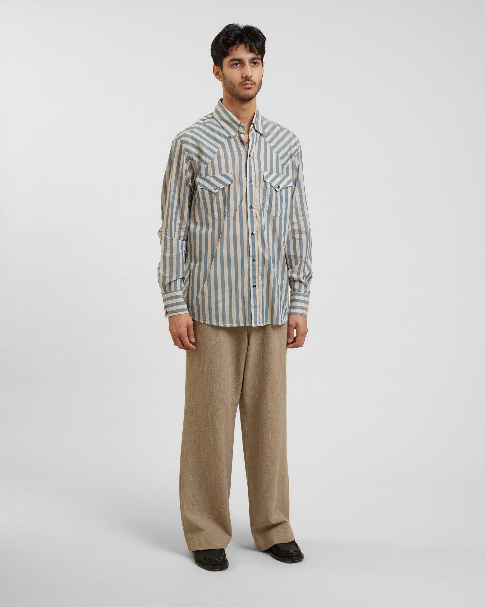 Western Shirt (Blue, Cream and White Stripes) - {{ collection.title }} - Chinatown Country Club 