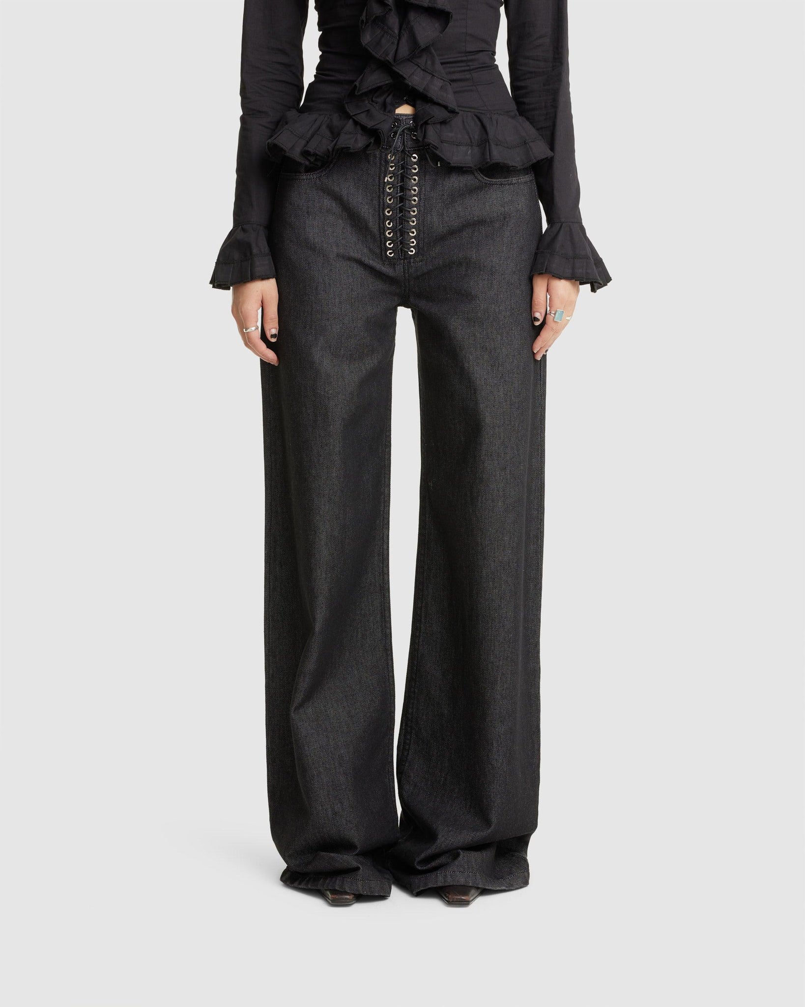 Wide Leg Lace Up Jeans (W) - {{ collection.title }} - Chinatown Country Club 