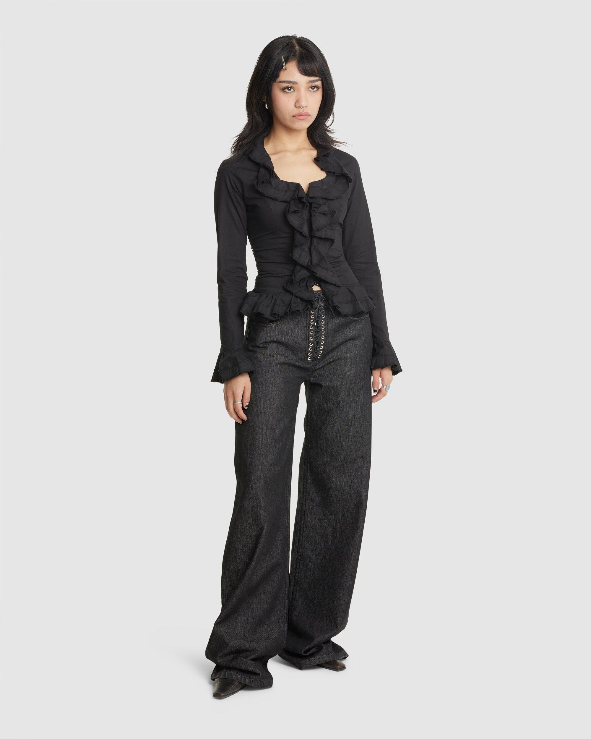 Wide Leg Lace Up Jeans (W) - {{ collection.title }} - Chinatown Country Club 