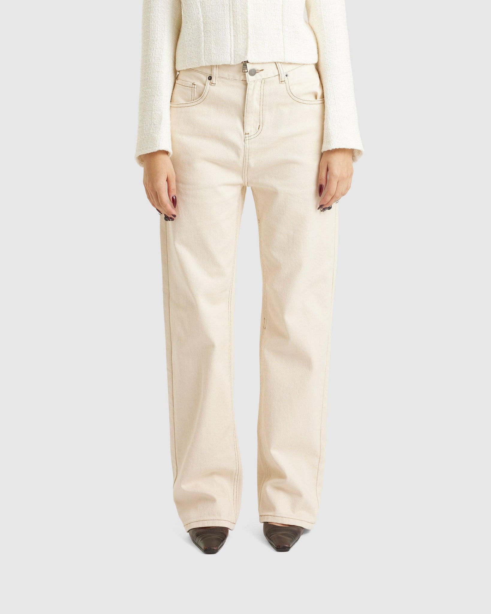 Women Straight Jeans Ivory - {{ collection.title }} - Chinatown Country Club 