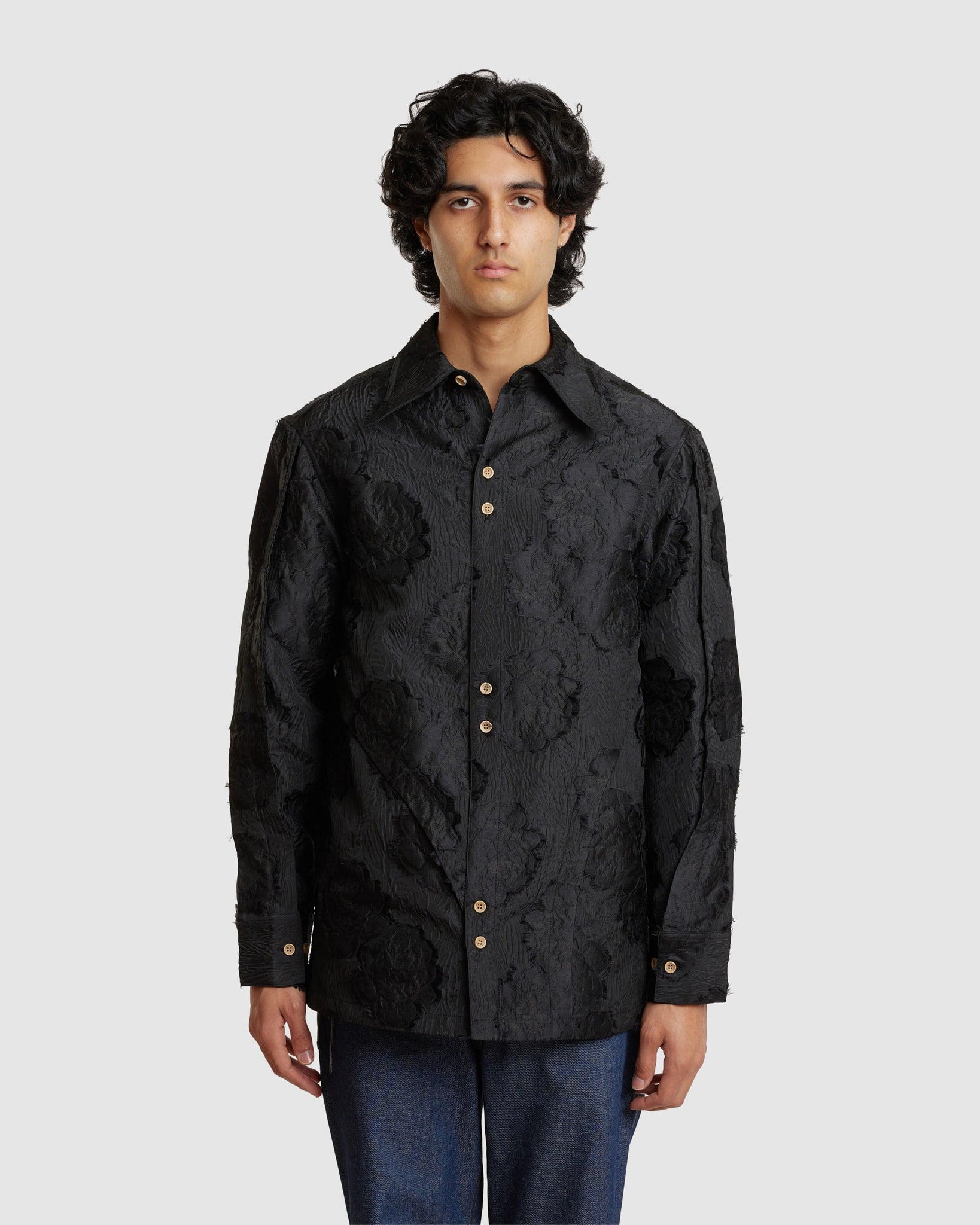 Woven Flower Embroidery Shirt - {{ collection.title }} - Chinatown Country Club 